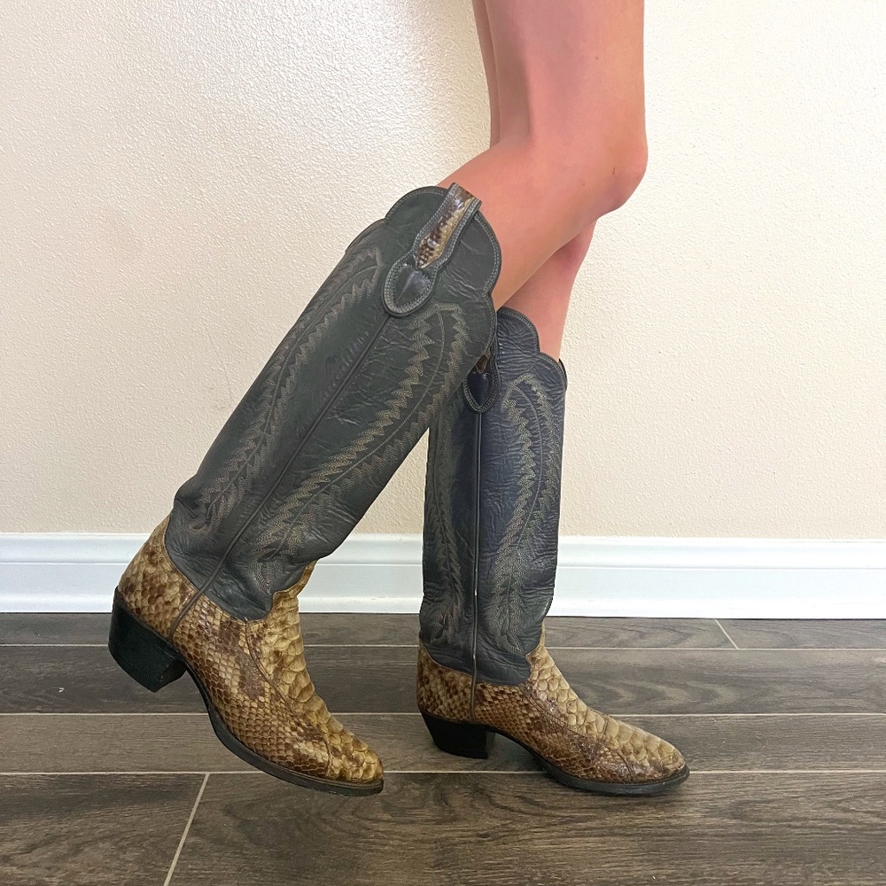 Vintage Justin Cowboy Boots, Size 6, Grey/Brown